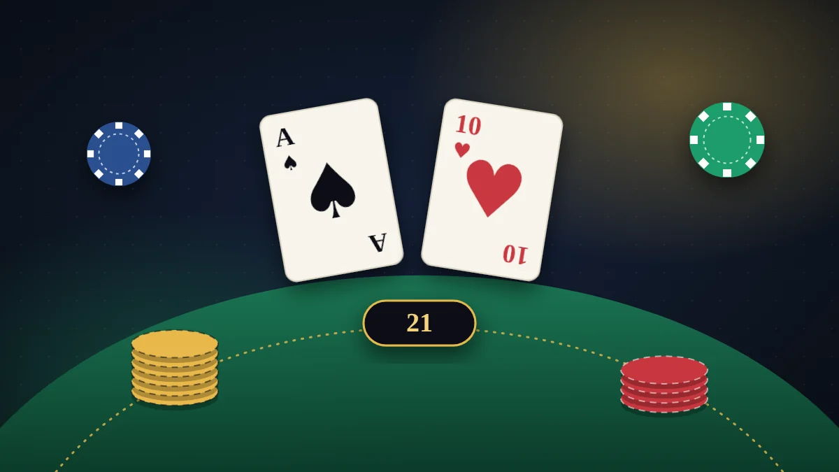 Mesa de blackjack com ás e dez – 21