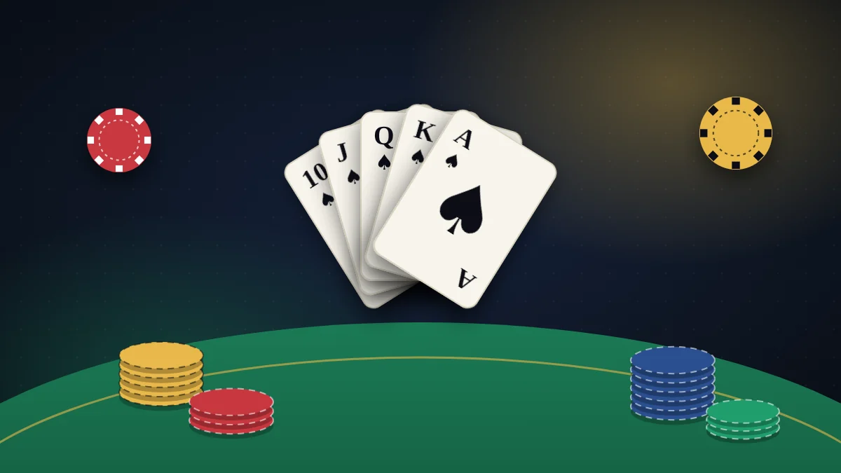 Cartas de póquer em leque e fichas na mesa